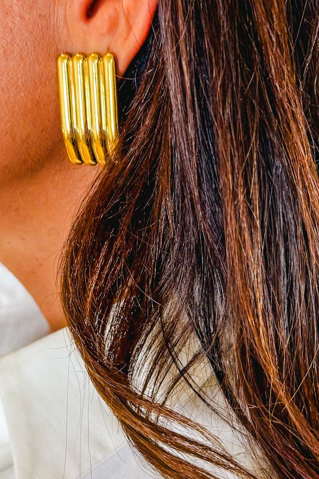 Ribbed Gold Earring