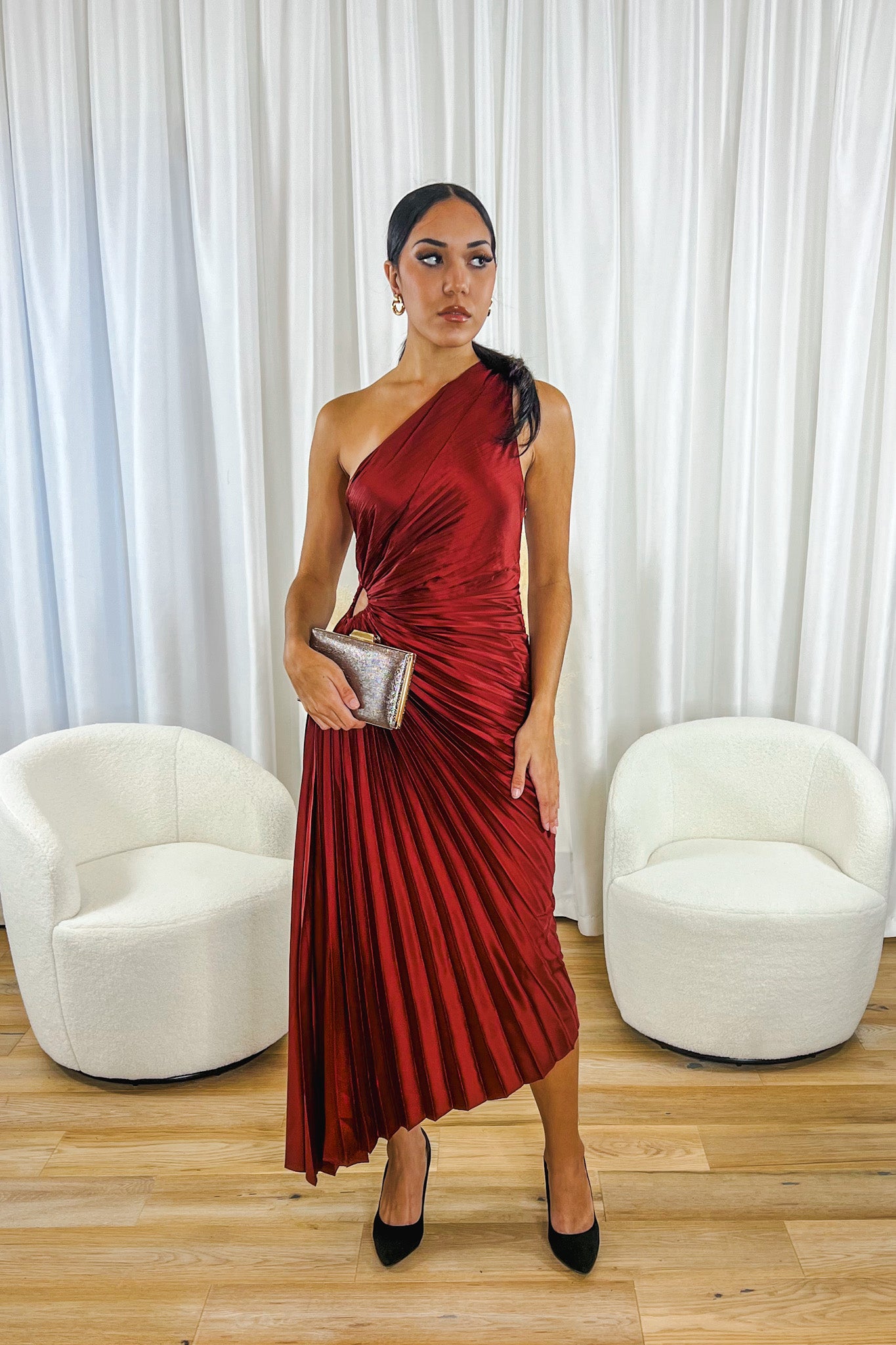Olympia Asymmetrical Pleated Maxi Dress – TandyWear